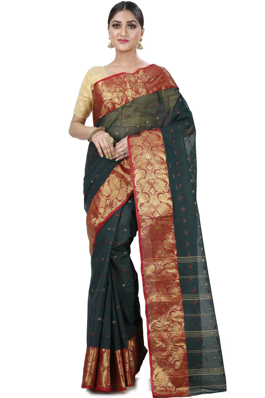 Dark Green Pure Cotton Saloni Tant Saree (1031)
